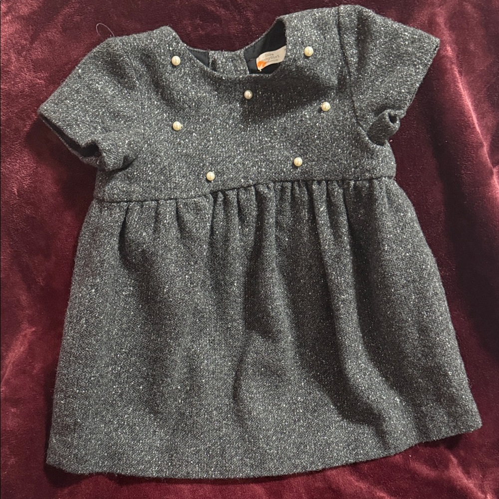Gray Short Sleeve Dress with Pearl Accents